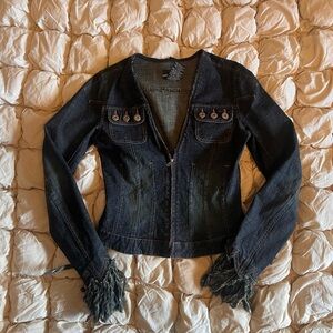 Vintage Y2k Bebe Dark blue denim jacket with fringe